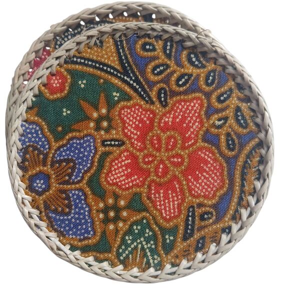 Handwoven Fabric Batik & Bamboo Coasters Set of 12 Vibrant Patterns Unique - Picture 8 of 10